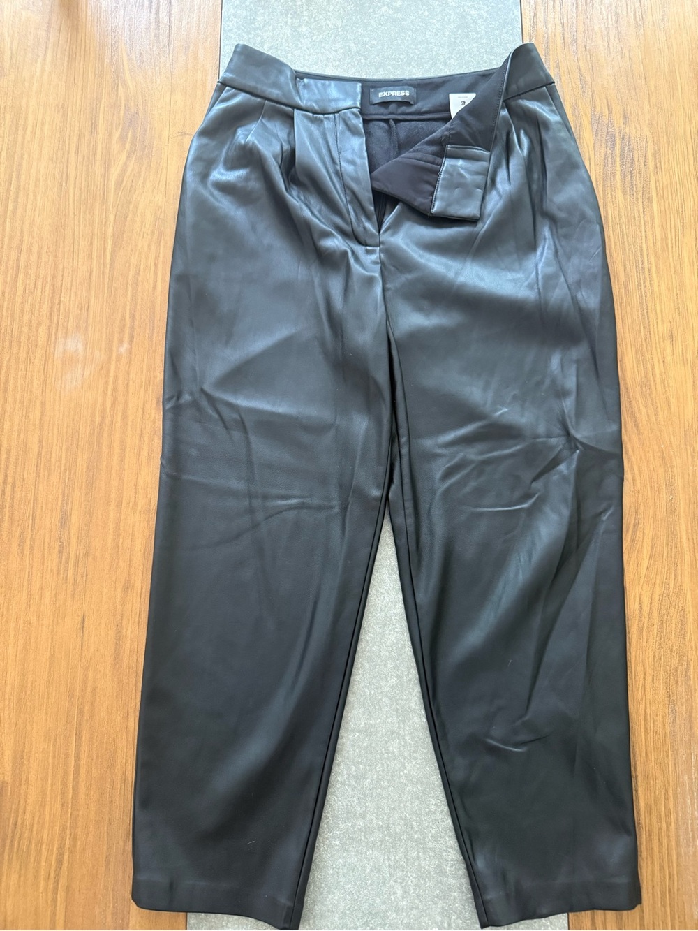 Express Black Faux Leather Pleated Tapered Men's Pants